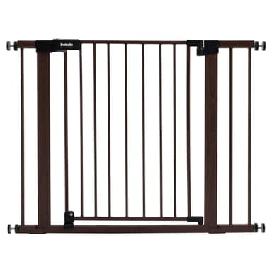 BABELIO 29-40" Metal Baby Gate with Black Wood Pattern, Auto Close Dog Door for The House、Stairs and Doorways, Pressure Mounted Pet Barrier, with Wall Protectors and Extenders - Image 1