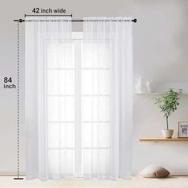OWENIE Sheer Curtains 84 inches Long 2 Panels Set for Living Room/Bedroom, Rod Pocket Voile Sheer Panel Drapes, White, 2pcs, Each 42" W x 84" L - Image 7