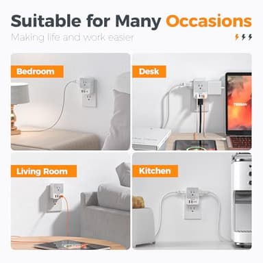 USB C Charger Block 20W PD, TESSAN 4 USB Wall Charger Fast Charging with 3 Outlet Extender Surge Protector, 3 Side Multi Port Adapter, Electric Multiple Outlet Plug for Home Office Dorm Room - Image 7