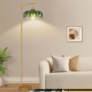 Gold Floor Lamps for Living Room,Glass Floor Lamp with Remote Control & Green Lampshade,Arc Flower Floor Lamp Dimmable Mid Century Modern Standing Lamp Vintage Brass Tall Lamp For Bedroom Corner - Image 6