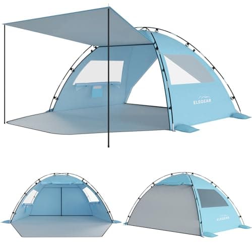 Elegear Beach Tent Sun Shelter with Canopy, 4-5 Person Pop Up Beach Tent, Easy Setup UPF 50+ UV Protection Portable Lightweight Double Silver Coating Beach Cabana Sun Shade Shelter - Sky Blue - Image 1