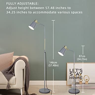 Floor Lamp, Industrial Floor Lamps for Living Rooms Rustic Farmhouse Reading Standing Floor Lamp Adjustable Metal Heads Indoor Task Lighting for Living Room Bedroom Office Home Décor (Grey) - Image 2