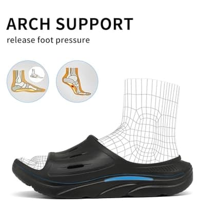 ARCHSUPPORT Unisex Adult Recovery Slides, Women and Men’s Plantar Fasciitis Thick Cushion Sandals with Arch Support, Orthotic Athletic Comfortable Slippers for Indoor Outdoor black - Image 2