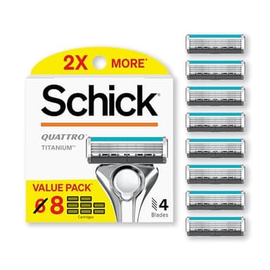 Schick Quattro Titanium Razor Refills, 8ct | Schick Razor Blades Refills, Razor Blades for Men, Shaving Blades for Men, Quattro Razor Refill, 4 Blade Razor Heads, 8 Refills - Image 1