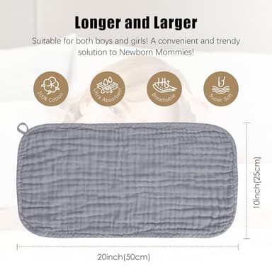 HIPHOP PANDA Muslin Burp Cloths, 10 Pack - Large 20" X10" - Ultra Absorbent and Soft 100% Cotton Baby Essentials Drool Rags and Messes for Newborn - Colorful Designs for Boy Girl, Gray Navy Fusion - Image 4