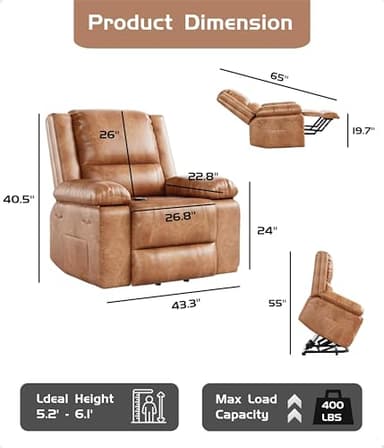 GarveeHome Oversized Wide Power Lift Recliner Chair - Heat and Massage, Faux PU Leather, Adjustable Back and Legs, Electric Lift Chair Designed for The Elderly and People with Mobility impaired - Image 3