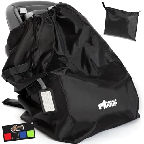 GORILLA GRIP Car Seat Travel Bag for Airplane Gate Check, Easy Carry Padded Backpack Bags Cover Carseats, Infant Baby Carriers and Toddler Booster Seats for Airport, Child Air Travels Essential, Black - Image 1