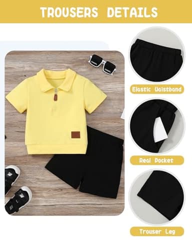 ZOEREA Toddler Baby Boy Clothes Summer Outfits Short Sleeve Solid Elastic Sweatshirt and Shorts 2 Piece Sweatsuit Set Yellow 4-5T - Image 4