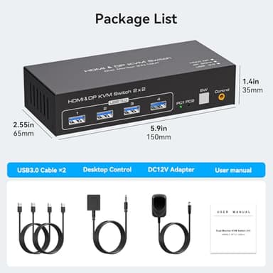HDMI+Displayport KVM Switch 2 Monitors 2 Computers 4K@60Hz KVM Switcher for Two PC Share Dual Monitors and 4 USB 3.0 Ports Support Extended/Copy Mode with Desktop Controller&2 USB Cables - Image 7