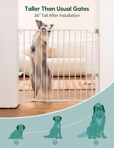 Babelio 34" Tall No Bottom Bar Baby/Dog Gate for Stairs, House and Doorways, 29.7-46.5" Auto Close Safety Pet Gates with Large Walk Thru Door, Hardware Mount, White - Image 3