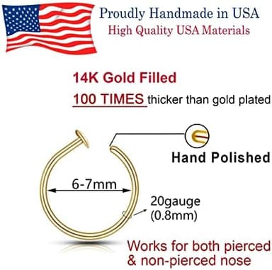 LUCKYJEWUS Small Thin Gold Nose Ring Hoop for Women, 14k Gold Filled or 925 Sterling Silver - 20G/22G/24G Adjustable Nose Piercing Jewelry (5mm–6mm, 6–7mm, 7–8mm - Image 5
