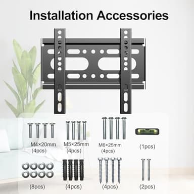 GLWIXY Fixed TV Wall Mount for 14-42" Flat Screen TVs, Small Wall Mount TV Bracket fit 19 24 28 32 35 39 40 inch, VESA Up to 200x200mm 55lbs Max Load, Easy Install Low Profile Monitor Mount Bracket - Image 9