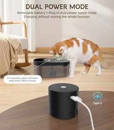CuieTuee Cat Water Fountain 4L/135oz Battery Operated Automatic Cat Fountain Wireless Pet Water Fountain with Stainless Steel Bowl Dog Water Dispenser with Replacement Filters for Cats Dogs (Black) - Image 4
