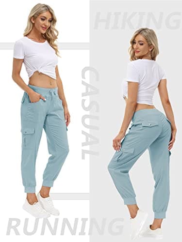 MoFiz Womens Lightweight Hiking Pants with Pockets Quick Dry Athletic Outdoor Summer Travel Casual Sweatpants Cargo Pant for Women Dusty Blue M - Image 3