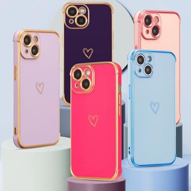 ZTOFERA Designed for iPhone 15 Plus Case 6.7 inch,Cute Plating Edge Love Hearts Pattern with Camera Lens Protection Phone Cover for Girls Women,Hot Pink - Image 5