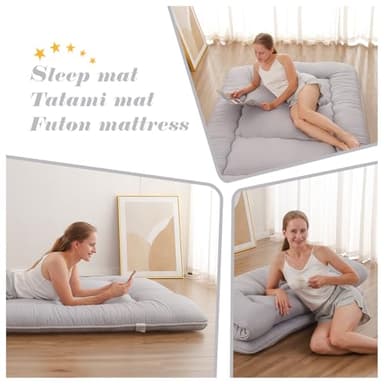 Zelladorra Japanese Floor Mattress, Futon Mattress with Storage Bag and Washable Cover, Roll Up Tatami Mat Suitable for Guest Room, Grey, Queen - Image 5