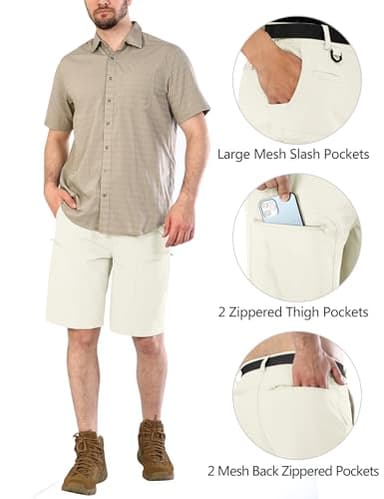 Shallowlulu Mens Cargo Hiking Shorts Water Resistant Quick Dry Lightweight Breathable Tactical Shorts with Nylon Belt(Bone White 30W/8L) - Image 4