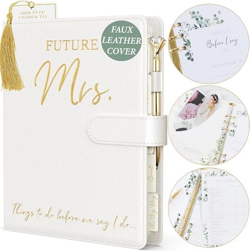 Wedding Planner Book and Organizer - Faux Leather 'Future Mrs' Wedding Planning Book and Organizer 2025-26 I Wedding Binder with. Pen Bookmark & Stickers & Bridal Countdown Calendar I Designed in USA - Image 1