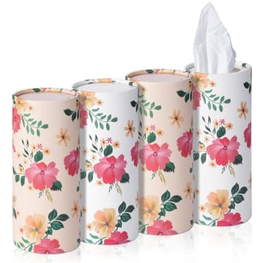 Qofaoye Car Tissues Holder 4 Pack with Facial Tissues Travel Tissue Tubes Box Container Fit for Car Cup Holder Car Tissues Cylinder Third Generation - Image 1