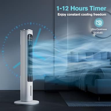 Windowless Portable Air Conditioners, 37’’ Evaporative Air Cooler w/Remote, 2.5L Water Tank & 4 Ice Packs, 12H Timer Auto-off, 70° Oscillating, Quiet Cooling Tower Fan For Bedroom Living Room Office - Image 5
