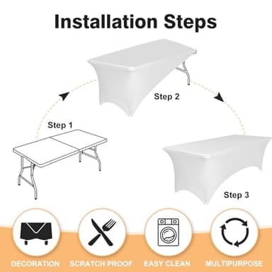 2 Pack 6 Feet White Spandex Tablecloth for Rectangular Tables, Fitted & Stretch, Washable, Wrinkle Resistant, Perfect for Event, Wedding, Party, Banquet, Cocktail, Festival, and Table Protector - Image 5