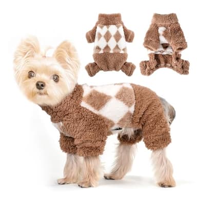 Dog Pajamas Pjs Fleece Dog Sweater Cute Puppy Clothes for Small Dogs Chihuahua Yorkie Clothes Girl Boy Warm Pullover Doggie Outfit Cat Sweater (Square Beige, XX-Small) - Image 1