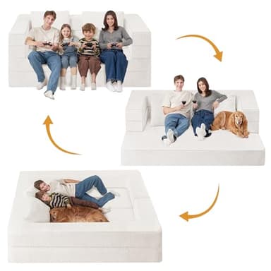 Cansunna Folding Bean Bag Chair for Adults,3-in-1 Bean Bag Couch Faux Fur Floor Sofa Large Beanbag Convertible Bean Bag Sofa Bed with Pillow in Bedroom,Living Room,Apartment(Queen,Milky White) - Image 4