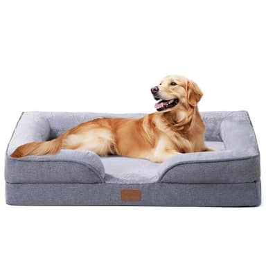 OUPEIWAWA Large Dog Bed Orthopedic with Bolster Sides Removable Egg-Crate Foam Waterproof Liner Pet Bed Sofa Couch with Removable Washable Cover Non-Slip Bottom, Gray - Image 1
