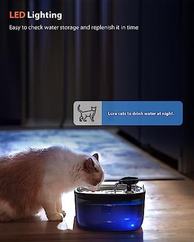 Stouchi Stainless Steel Pet Water Fountain - 85oz/2.5L, LED Light, Ultra-Quiet Cat & Dog Dispenser, Multiple Pets, Black - Image 5