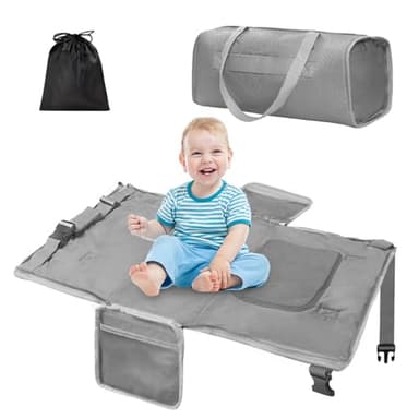 Toddler Airplane Bed Travel Bag 2 in 1, Portable Kids Plane Seat Extender, Baby Flight Essentials Footrest Flyaway Must Have for Infant, Carry On Duffel Bags for Women Gym Hospital Weekender(Grey) - Image 1