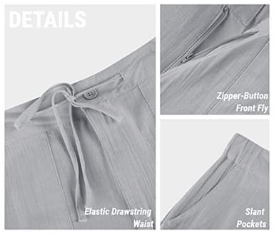PASLTER Mens Casual Linen Pants Loose Fit Straight-Legs Elastic Drawstring Waist Summer Beach Yoga Long Pants A-Grey - Image 4