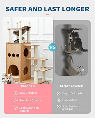Made4Pets Modern Cat Tree for Large Cat, Wood Cat Tower Heavy Duty with Scratch Post for Indoor Big Cats, 51" Extra Tall Cat Condo Sturdy Frisco Castle with Clear Bowl for Kittens Maine Coon 20Lbs - Image 4