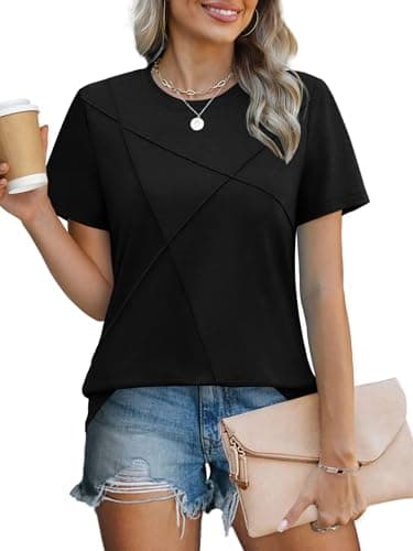 Womens T Shirts Short Sleeve Summer Tops Dressy Casual Work Clothes Loose Trendy Beach Vacation Cothes Black XL - Image 2