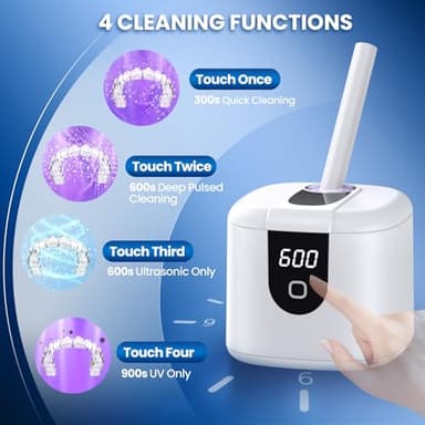 Ultrasonic Retainer Cleaner, 45kHz Retainer Cleaner Machine with 4 Modes Digital Timer, 200ML Denture Cleaner with Mouth Guards, Braces, Toothbrush Heads, Jewelry (White) - Image 4
