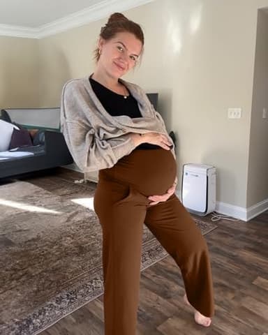 G4Free Maternity Yoga Pants with Pockets Pregnancy Leggings Dress Work Trousers for Casual Athletic Workout (Dark Coffee,M,30") - Image 3