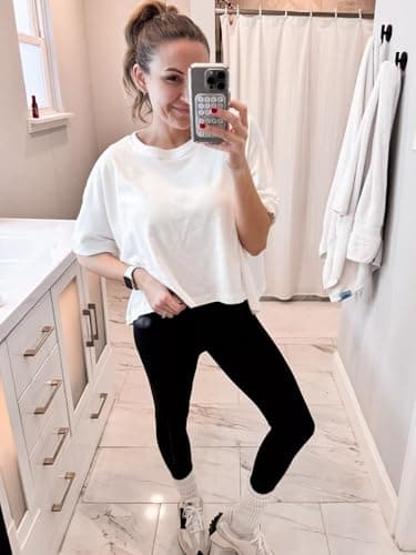 Tankaneo Womens Oversized T-Shirts Cropped Summer Casual Short Sleeve Loose Fit Tee Tops White - Image 4