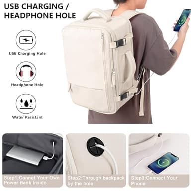 Snoffic Travel Backpack for Women, Large Carry On Backpack for Travel, Waterproof Backpack Personal Item, Backpack for Women, laptop backpack 17.3 inch, College Bag Casual Daypack, Beige - Image 5