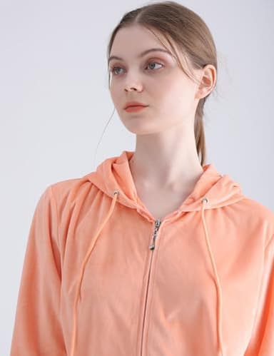 Yasumond Womens Sweatsuits Velour Tracksuit 2 Piece Outfits Long Sleeve Zip Up Hooded Lounge Velvet Sweatshirt and Straight Leg Sweatpants Set Orange M - Image 4