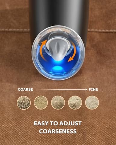 Sangcon Gravity Electric Salt and Pepper Grinder Set Automatic Shakers Mill Grinder with LED Light, BATTERY POWERED Adjustable Coarseness One Hand Operation, Upgraded Larger Capacity - Image 4
