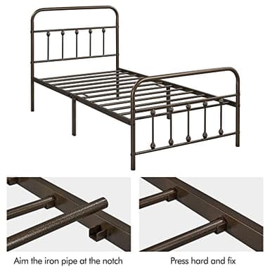 Yaheetech Classic Metal Platform Bed Frame Mattress Foundation with Victorian Style Iron-Art Headboard/Footboard/Under Bed Storage/No Box Spring Needed/Twin Size Bronze - Image 7