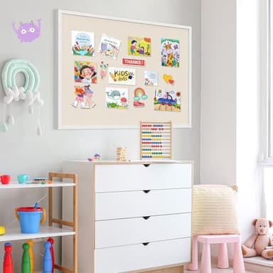 Miratino Large Bulletin Board 48x36 inch with Linen Cork Boards Wall Decor Hanging Pin Wood Framed Display Bulletin Cork Photo Picture Board Light for Room School Office 30-Pushpin White - Image 5