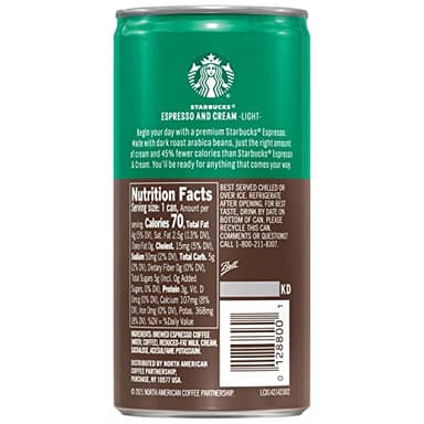 Starbucks Ready to Drink Coffee, Espresso & Cream Light , 6.5oz Cans (12 Pack) (Packaging May Vary) - Image 2
