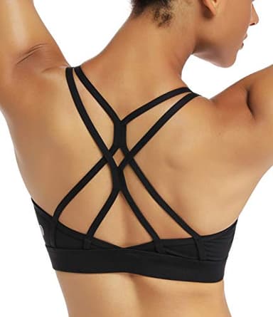RUNNING GIRL Strappy Sports Bra for Women Sexy Crisscross Back Light Support Yoga Bra with Removable Cups Black - Image 9
