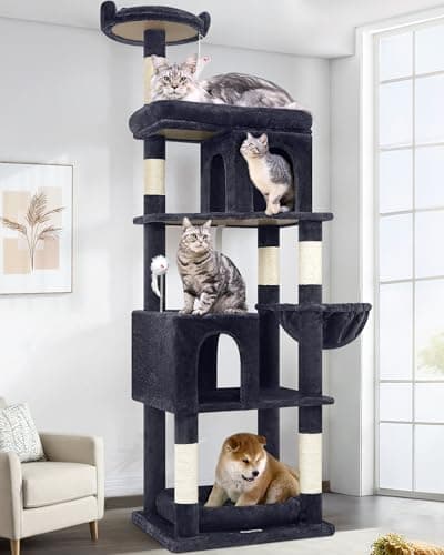 Globlazer Heavy Duty Cat Trees for Large Cats, Sturdy 72in Maine Coon Cat Tree for Large Cats 20 lbs+ Heavy Duty Cat Tower for Adult Biggest Cat with 6 Scratching Posts, Hammock, S72, Dark Gray - Image 1