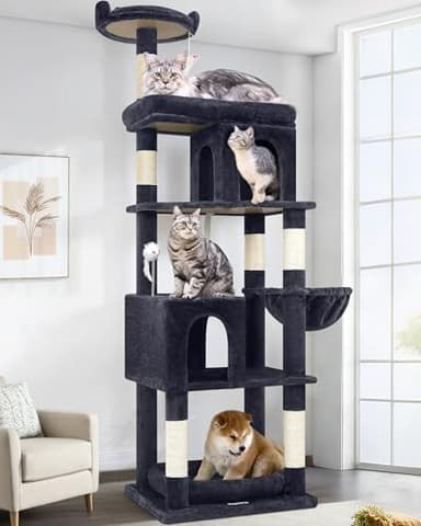 Globlazer Heavy Duty Cat Trees for Large Cats, Sturdy 72in Maine Coon Cat Tree for Large Cats 20 lbs+ Heavy Duty Cat Tower for Adult Biggest Cat with 6 Scratching Posts, Hammock, S72, Dark Gray - Image 1