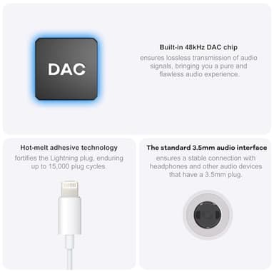 Lightning to 3.5mm Headphone Adapter for iPhone - 2 Pack Hi-Res iPhone Aux Adapter Converter Jack Dongle Audio Aux Cord for Apple iPhone 14 13 12 11 X XS White - Image 6