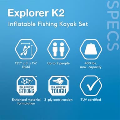 Intex 68309EP Excursion Pro K2 Inflatable Kayak Set: Includes Deluxe 86in Kayak Paddles and High-Output Pump – SuperTough PVC – Adjustable Bucket Seat – 2-Person – 400lb Weight Capacity - Image 2