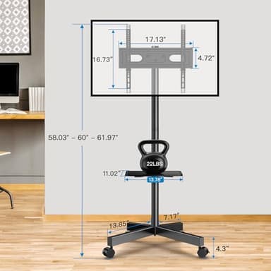 PERLESMITH Mobile TV Stand for 23-60 Inch LCD LED Flat/Curved Screen TVs, Tilt TV Cart Holds up to 88Lbs, Portable TV Stand with Laptop Shelf, Rolling TV Floor Stand Max VESA 400x400mm (PSTVMC06) - Image 9