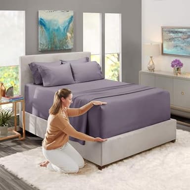Hearth & Harbor Bed Sheets, Luxury Soft 6 Piece Bed Sheet Set Extra Deep Pocket Fitted Sheets Fits Mattress up to 21", Double Brushed Bedding Sheets & Pillowcases, Queen, Prpulish Gray - Image 4