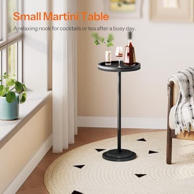 HOOBRO Small Round Side Table, Drink Table, Coffee Martini Table with Pedestal for Small Spaces in Living Room, Bedroom, Sofa Couch, Black BB168BZ01 - Image 6